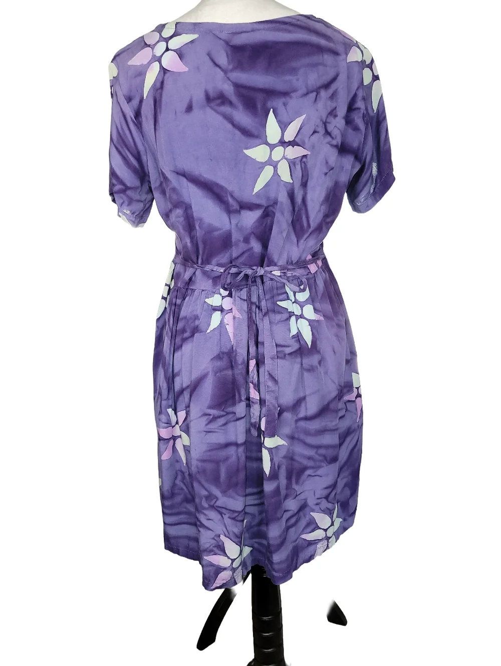 Island Imports Purple Tie Dye Floral Rayon Dress - Size L - Boho Hawaiian Luau